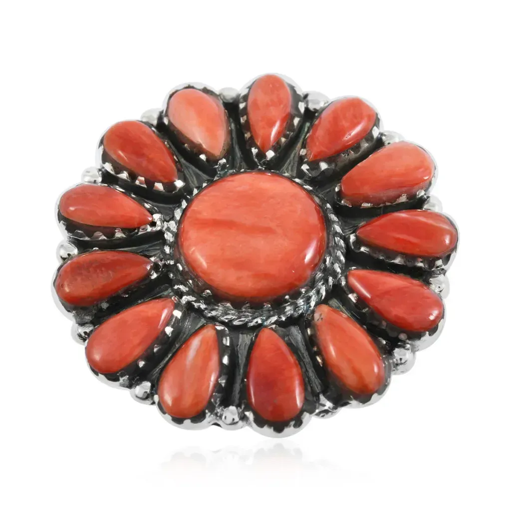 Red spiny oyster ring in sterling silver. 