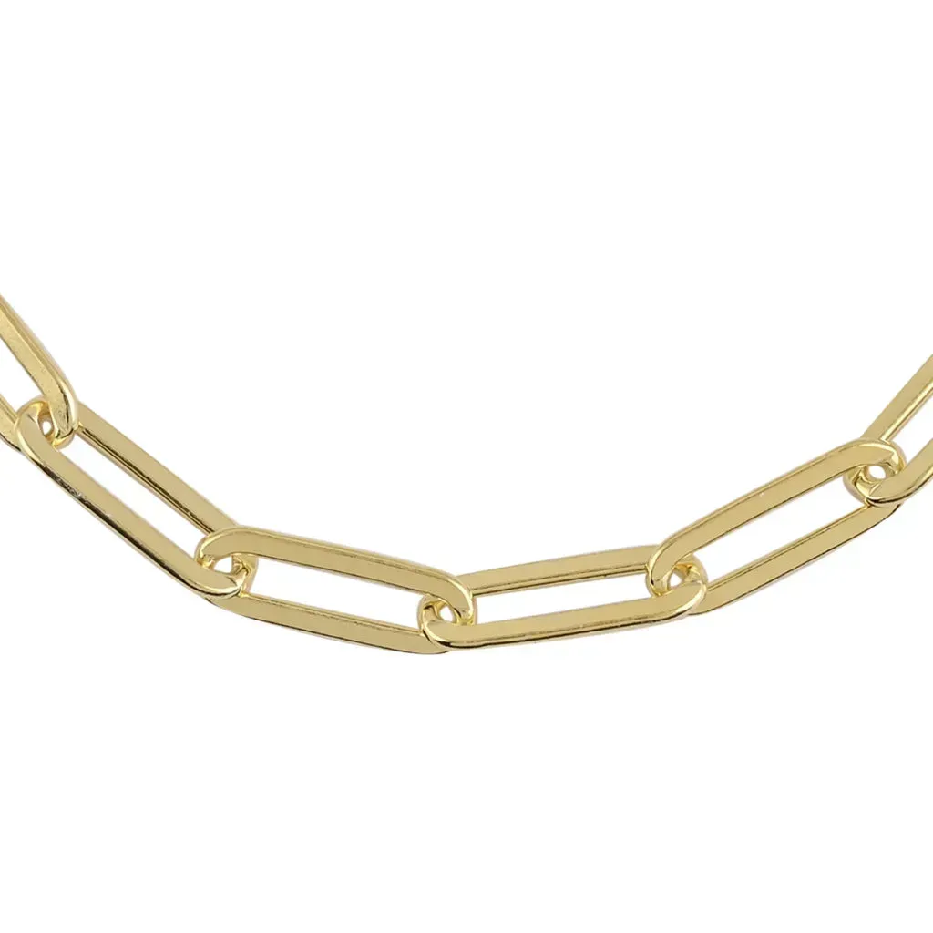 Italian 14K Yellow Gold Over Sterling Silver 4.5mm Diamond Cut Paperclip Necklace 22 Inches 16.10 Grams