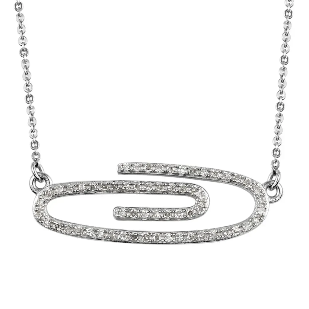 Paper Clip Collection Diamond Paper Clip Necklace 18 Inch in Platinum Over Sterling Silver 0.25 ctw