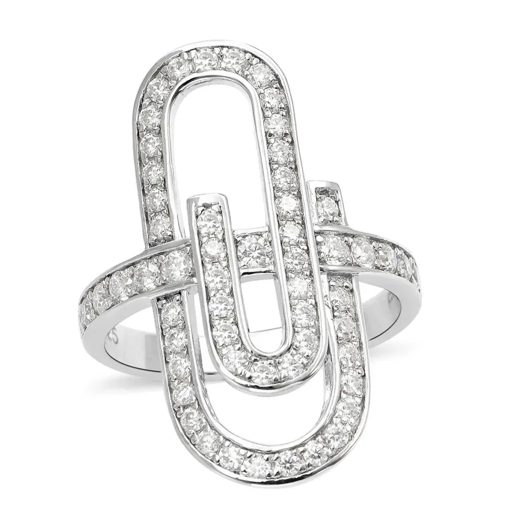 Moissanite VS-EF Fashionable Paper Clip Ring in Rhodium Over Sterling Silver 1.00 ctw