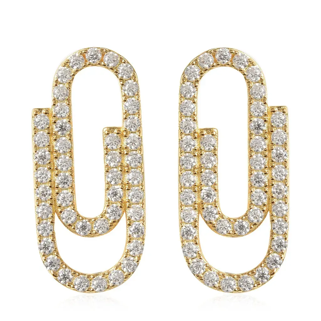 Moissanite VS EF Paper Clip Earrings in Vermeil Yellow Gold Over Sterling Silver 1.25 ctw