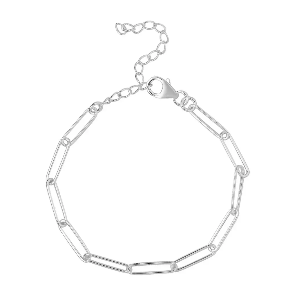 Artisan Crafted Sterling Silver Paper Clip Chain Bracelet (6.5-8.5In) 2.90 Grams