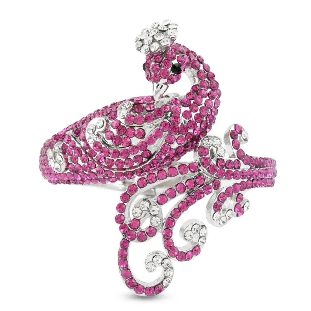 Peacock bangle with pink crystal accents. 