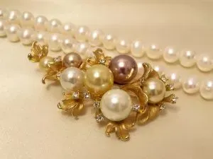 Retro pearl brooch and strand.