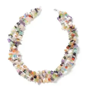 Mixed pearl and gemstone statement necklace.