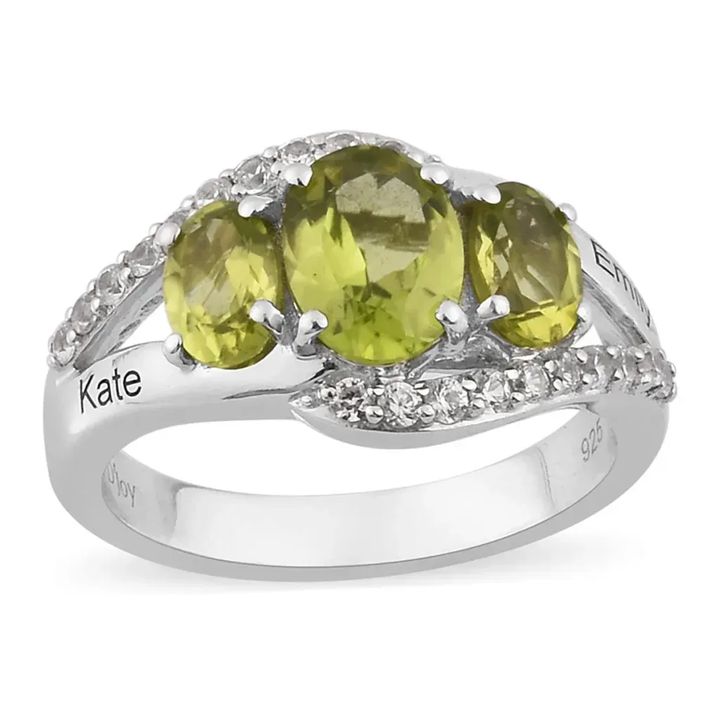 Personalized ring with peridot gems.