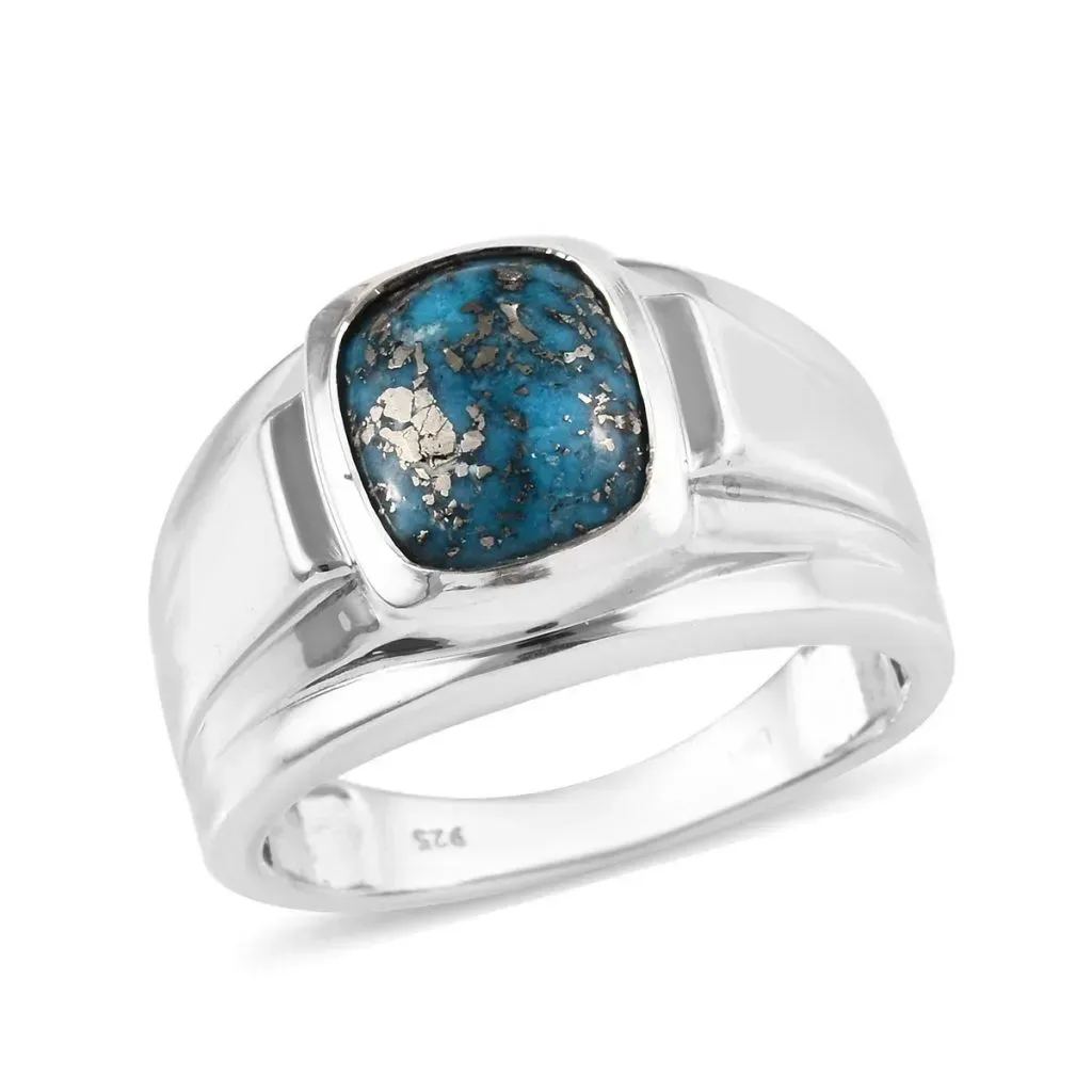 Turquoise Men's Ring in Platinum Over Sterling Silver