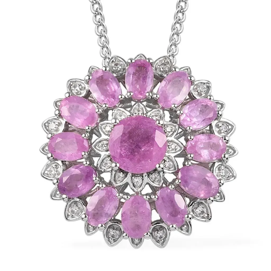 Pink sapphire necklace in floral design. 