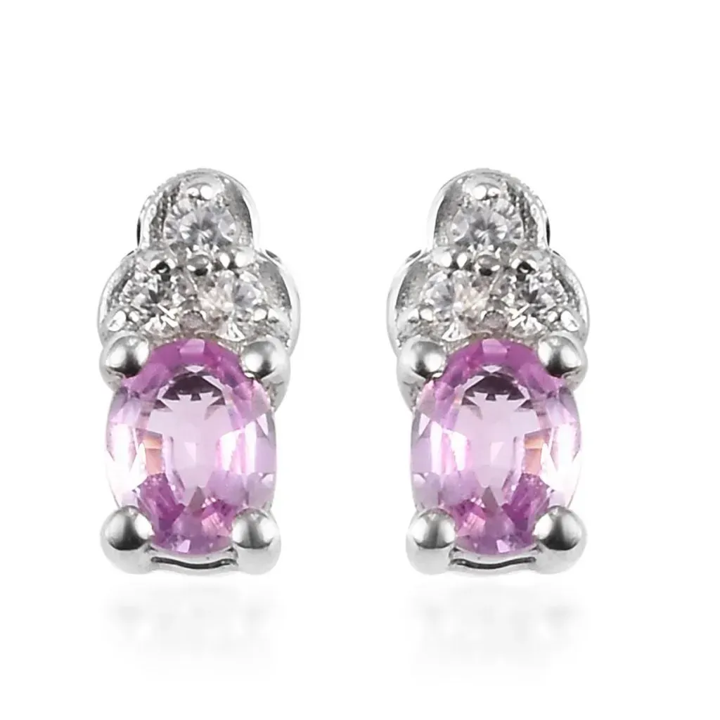 Pink sapphire stud earrings in sterling silver. 