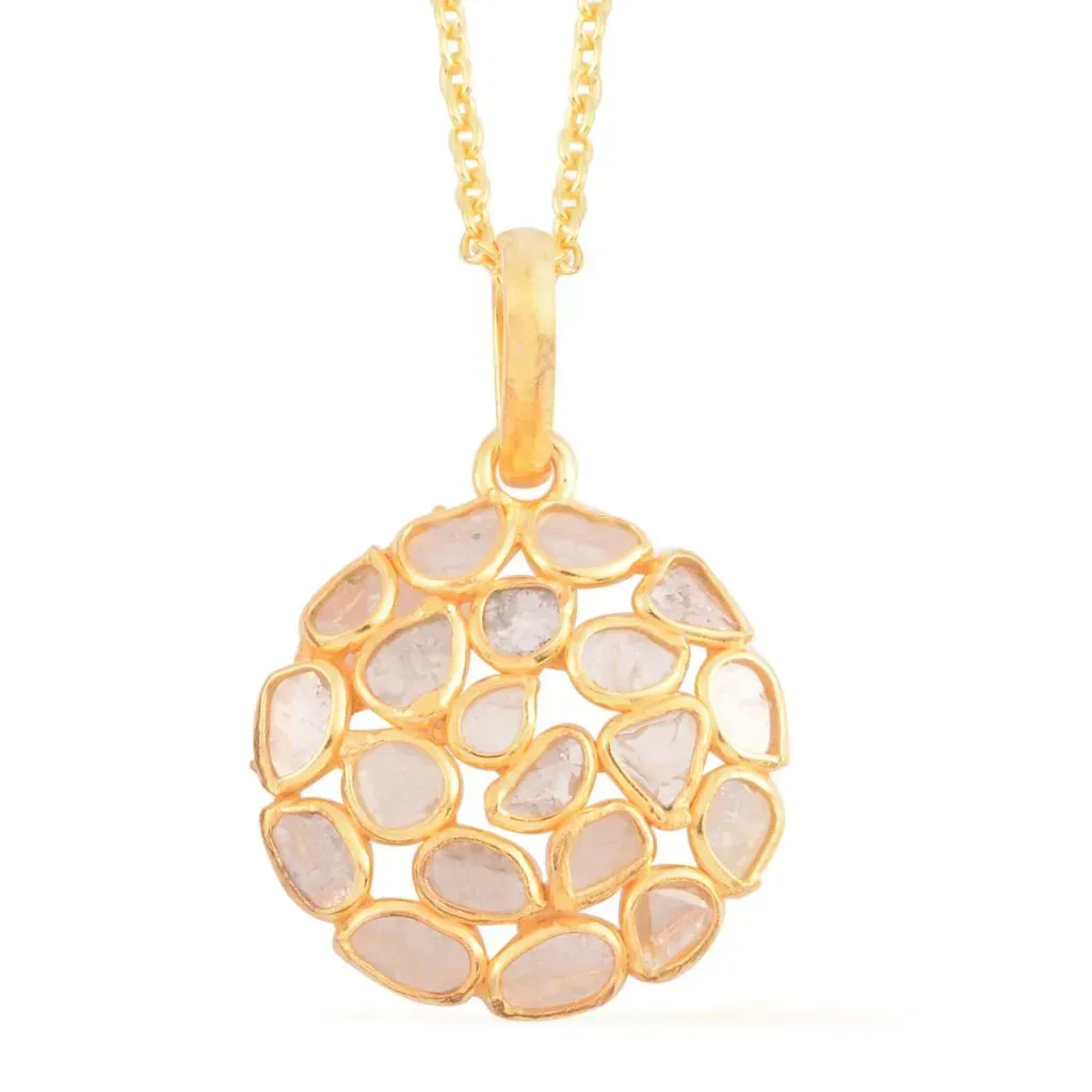 Polki diamond gold pendant on white background. 
