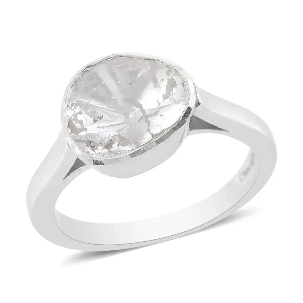 Polki diamond ring in sterling silver. 