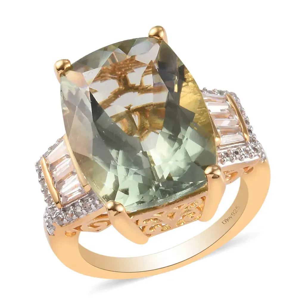 Prasiolite ring in gold vermeil. 