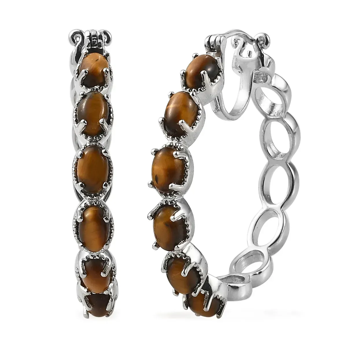 KARIS South African Tiger's Eye Inside Out Hoop Earrings in Platinum Bond 9.80 Grams 6.50 ctw
