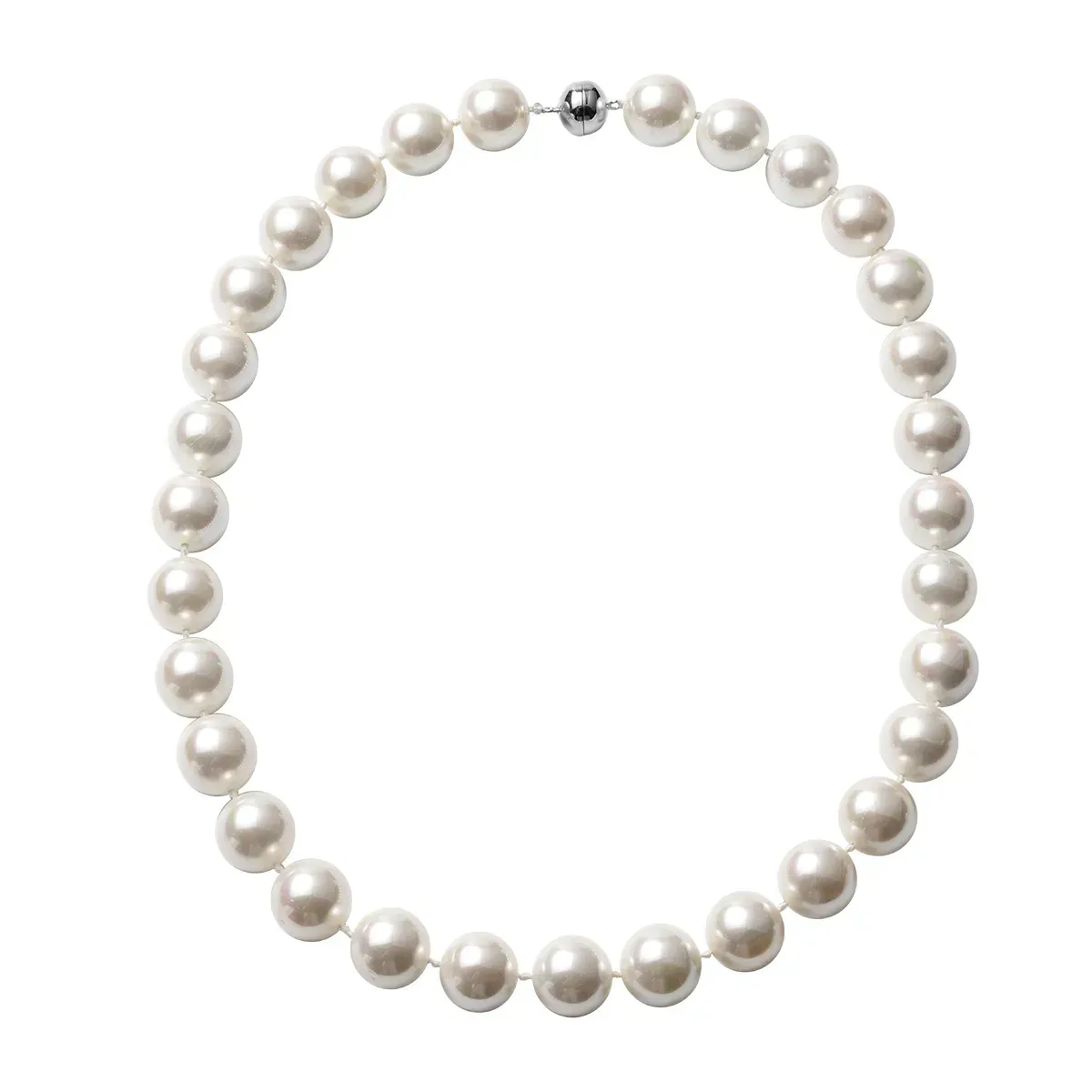 White Shell Pearl Beaded Necklace 22 Inches with Magnetic Lock in Sterling Silver