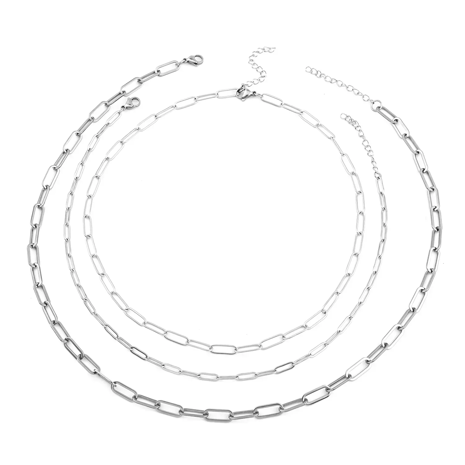 EVER TRUE Set of 3 Paper Clip Chain in Stainless Steel