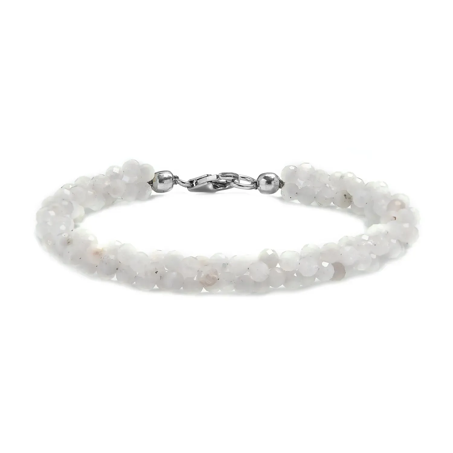 Kuisa Rainbow Moonstone Beaded Bracelet in Rhodium Over Sterling Silver (7.25 In) 38.00 ctw