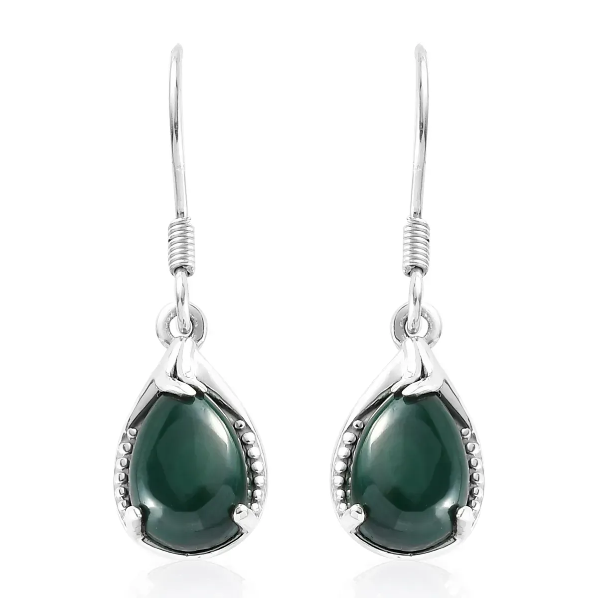 African Malachite Drop Earrings in Platinum Over Sterling Silver 5.60 ctw