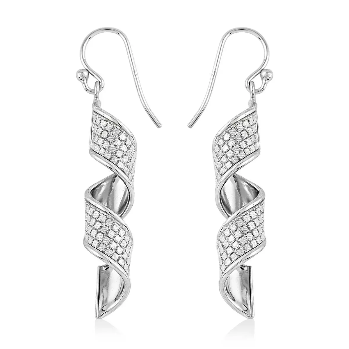 Sterling Silver Checked Glitter Sand Blast Spiral Earrings 3.20 Grams
