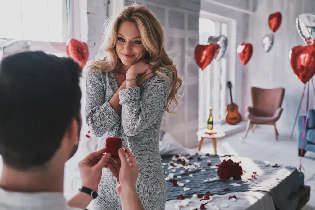 Romantic proposal at home.