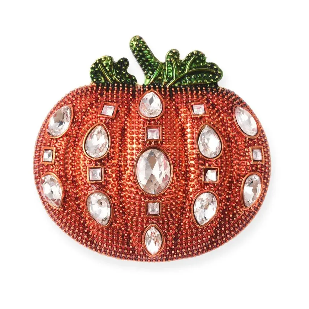 Pumpkin brooch with crystal accents. 