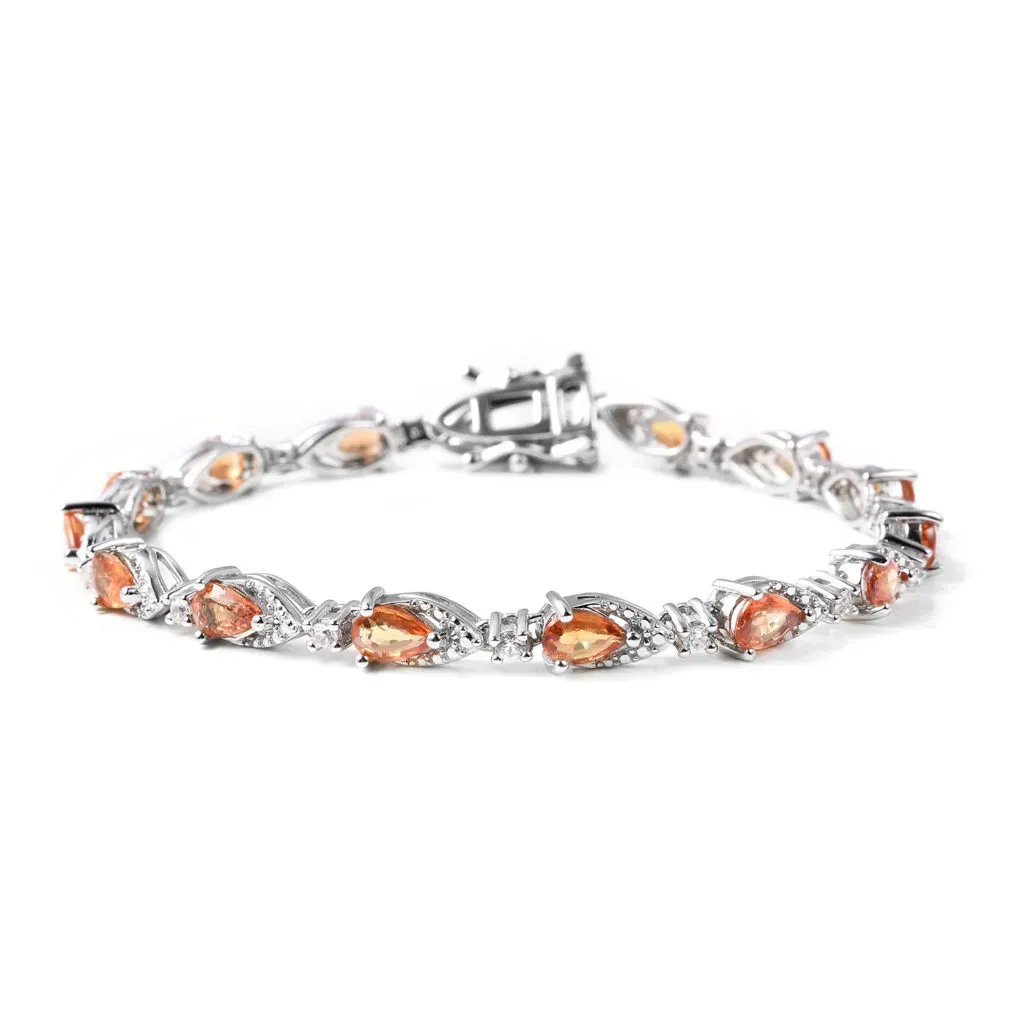 Orange Sapphire and White Zircon Tennis Bracelet in Sterling Silver