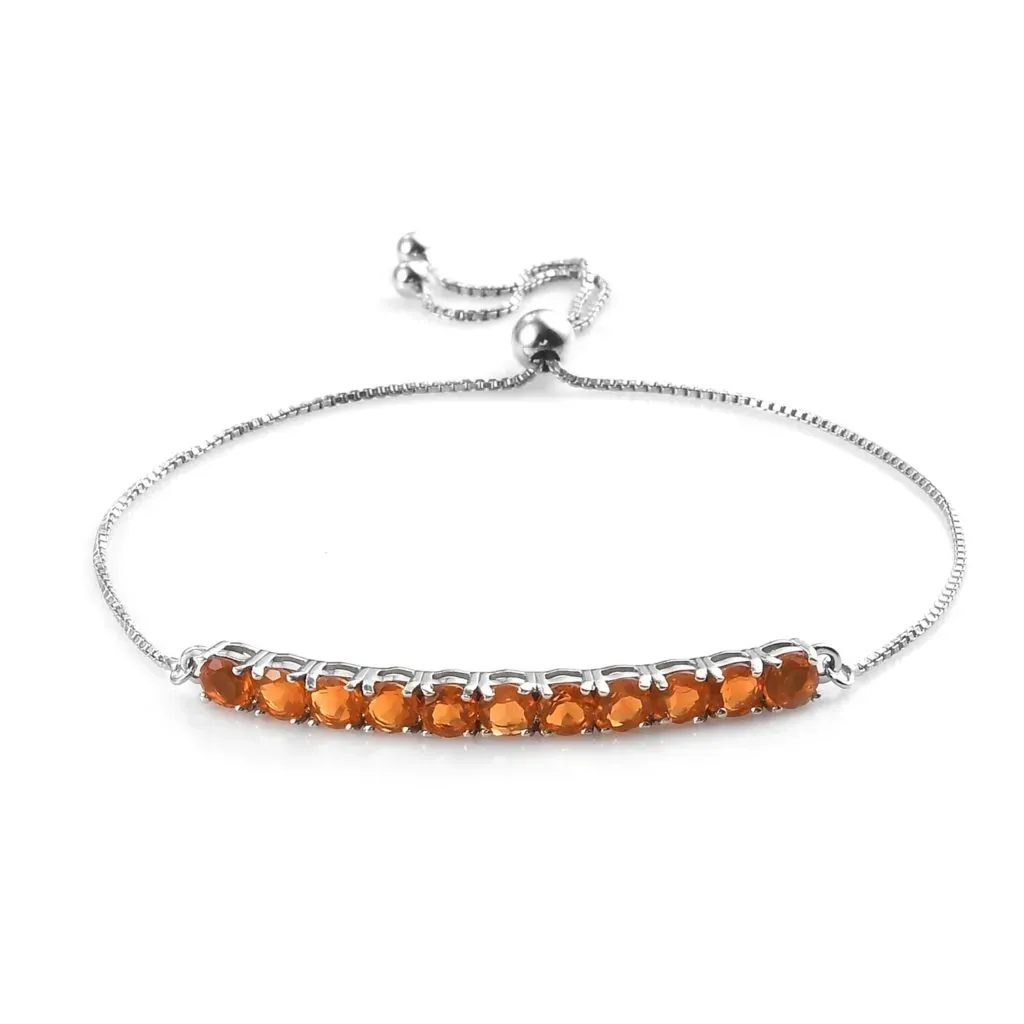 Jalisco Fire Opal Bolo Bracelet in Platinum Over Sterling Silver