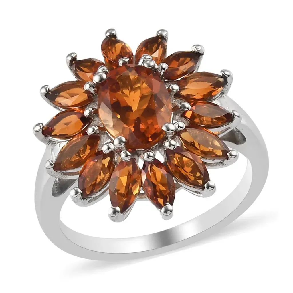 Santa Ana Madeira Citrine Sunburst Ring in Platinum Over Sterling Silver