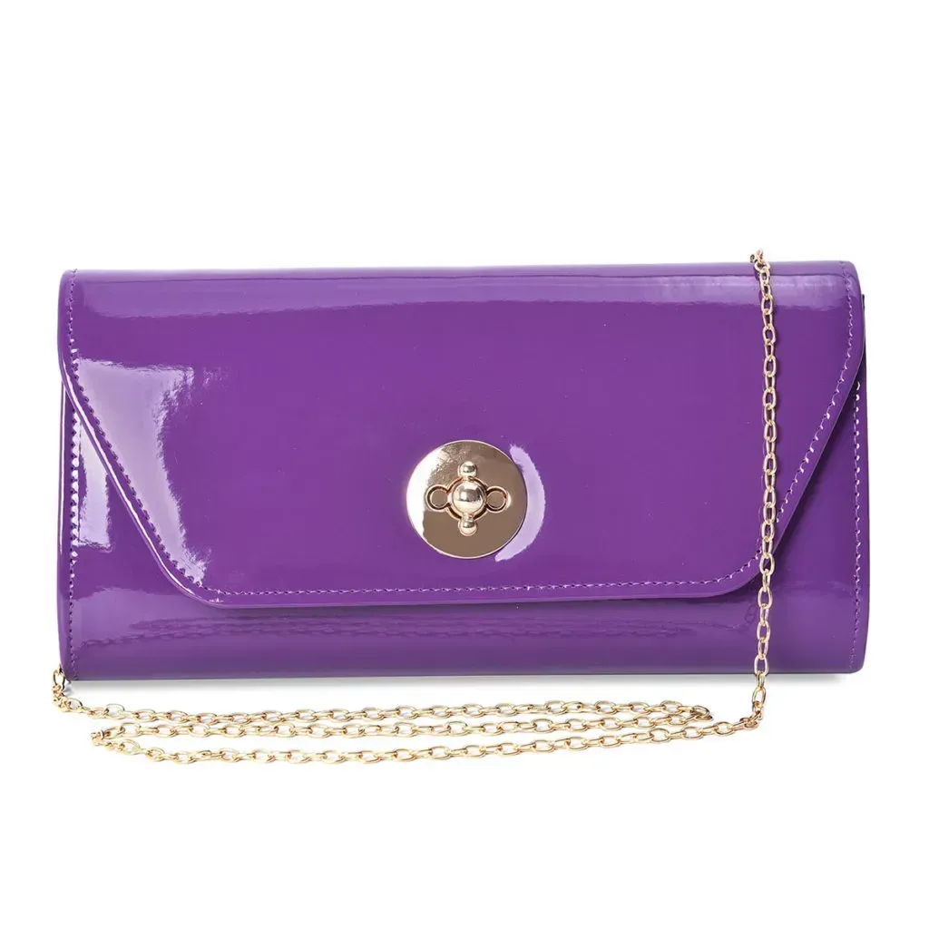 Shiny purple clutch.