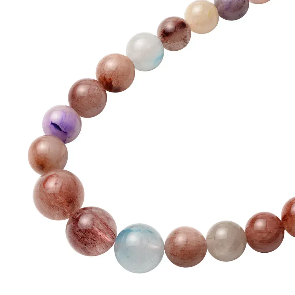 Rainbow Color Rutilated Quartz Beaded Necklace 20 Inches in Rhodium Over Sterling Silver 443.00 ctw
