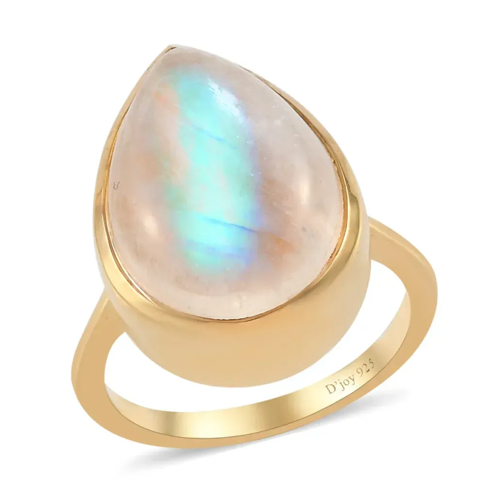 Kuisa Rainbow Moonstone Solitaire Ring in Vermeil Yellow Gold Over Sterling Silver 9.00 ctw