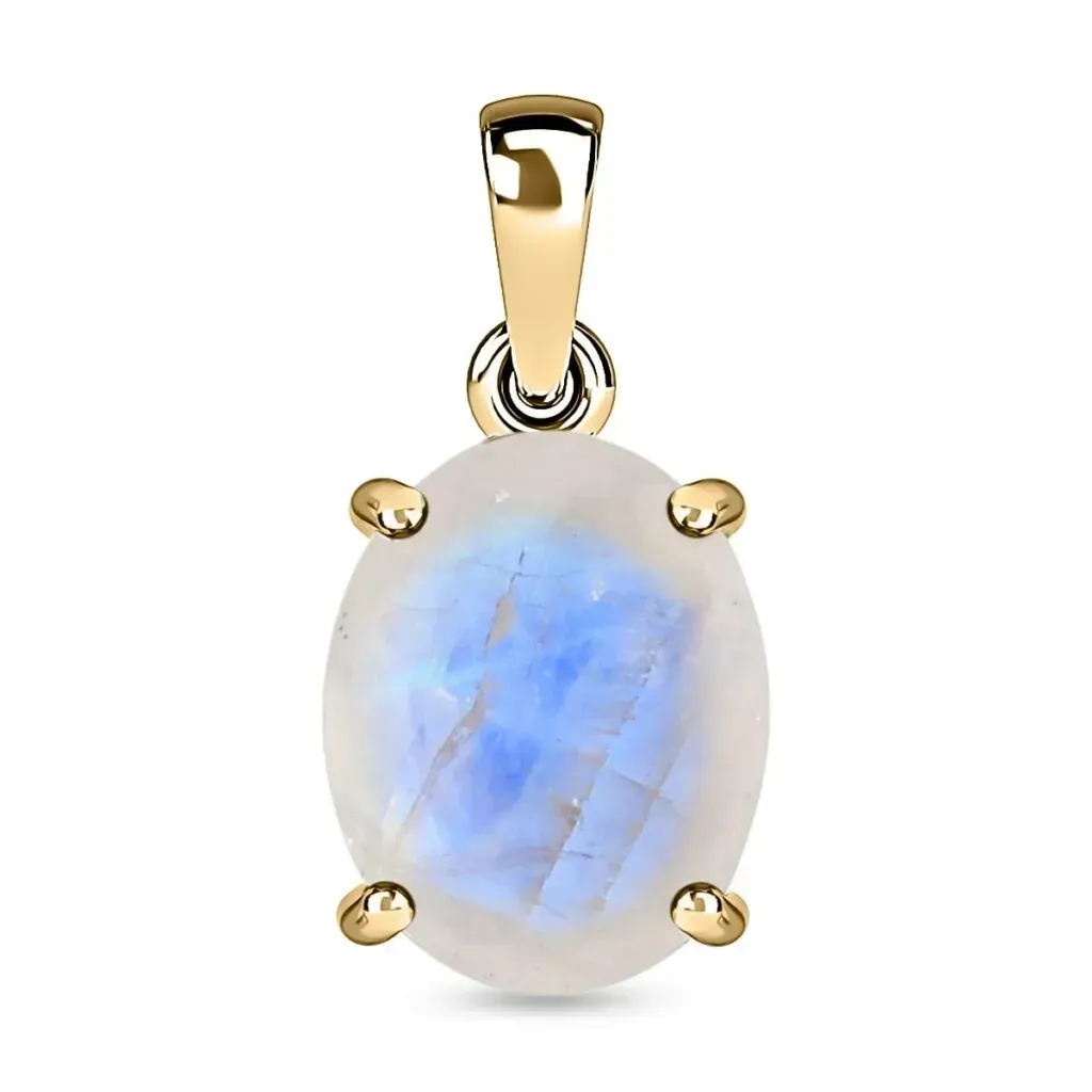 Luxoro 10K Yellow Gold Premium Rainbow Moonstone Solitaire Pendant