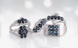Set of five indicolite rings. 
