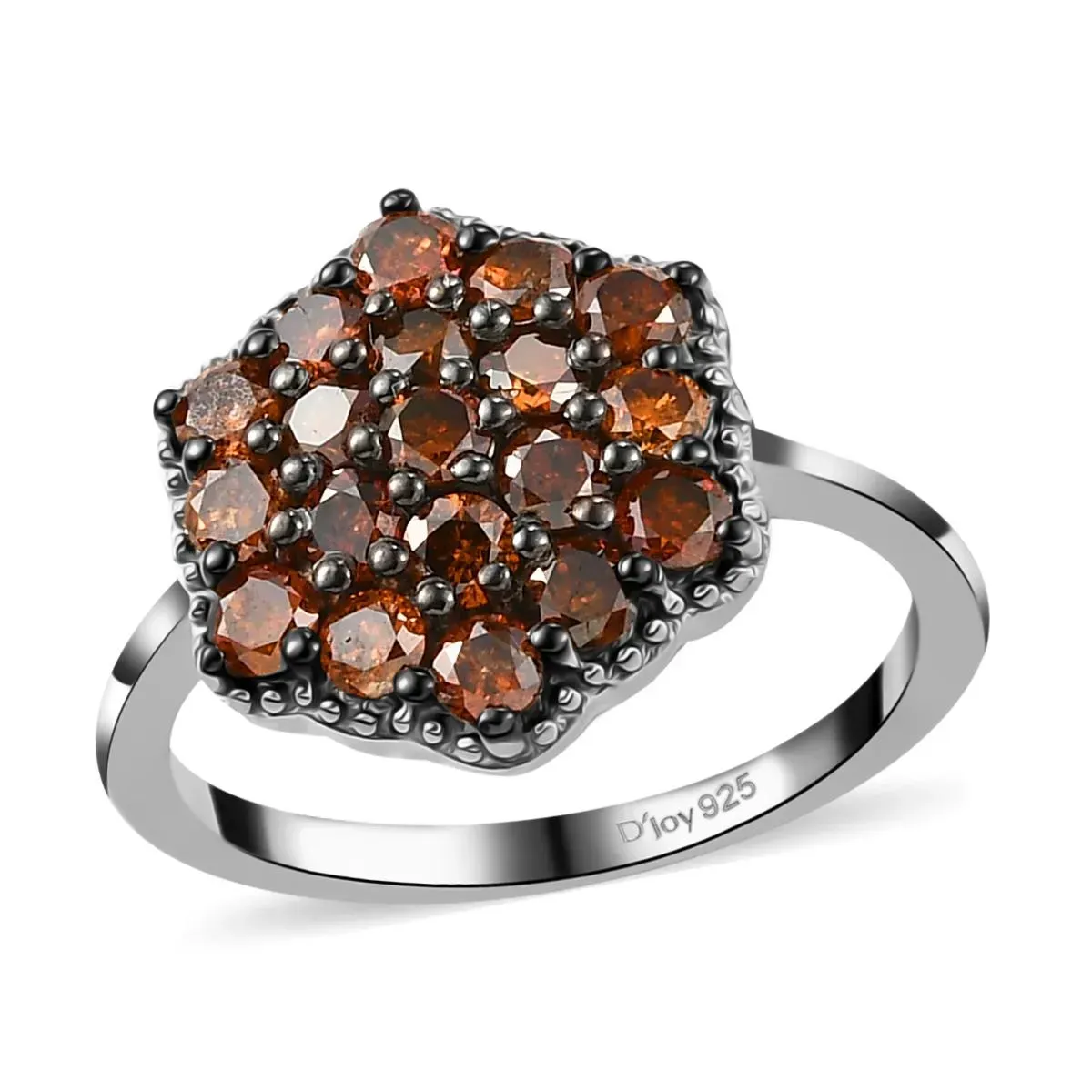 Red Diamond Cluster Ring in Rhodium and Platinum Over Sterling Silver
