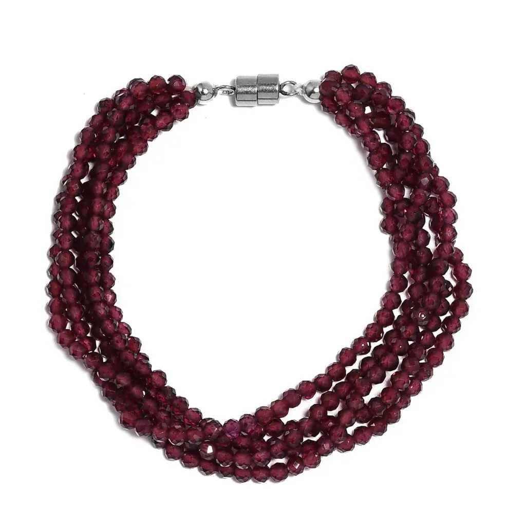 Orissa Rhodolite Garnet Beaded Multi Strand Bracelet in Platinum Over Sterling Silver