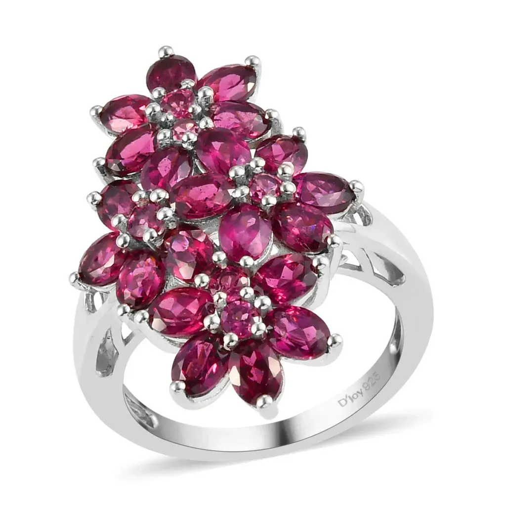 Orissa Rhodolite Garnet Florals Ring in Platinum Over Sterling Silver