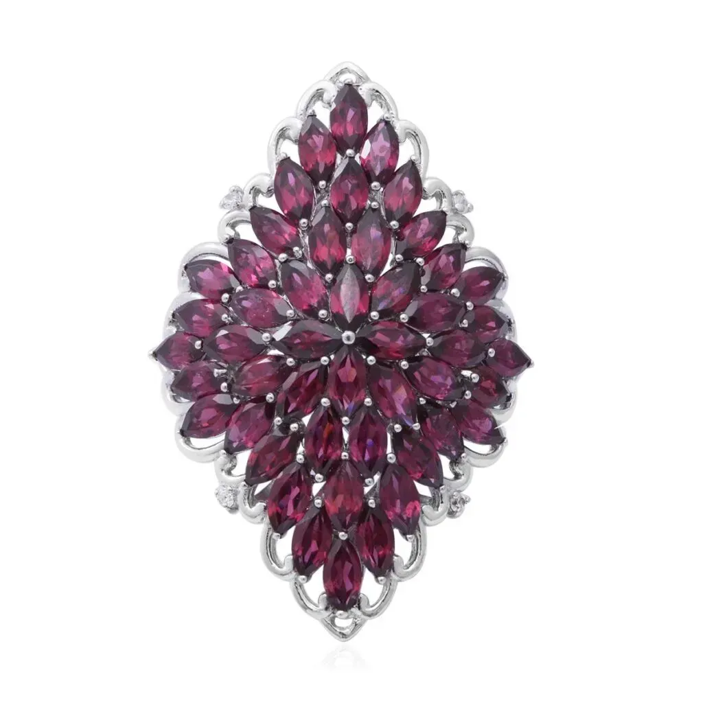 Orissa Rhodolite Garnet and Natural White Zircon Sparkle Ring in Platinum Over Sterling Silver