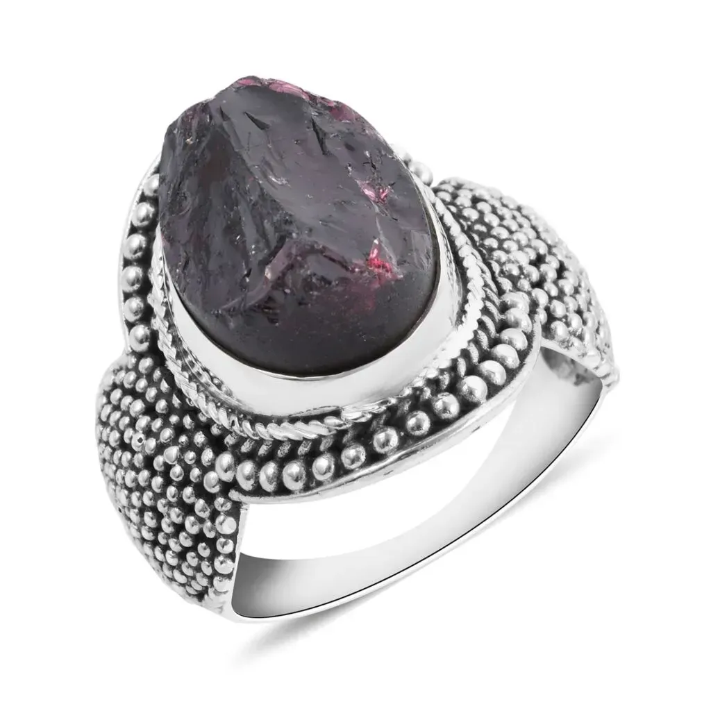 BALI LEGACY Rough Cut Orissa Rhodolite Garnet Ring in Sterling Silver 
