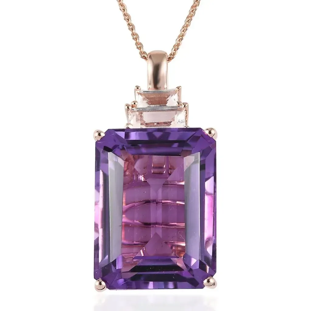 AAA Rose De France Amethyst and Multi Gemstone Pendant Necklace 20 Inches in Vermeil Rose Gold Over Sterling Silver 24.90 ctw