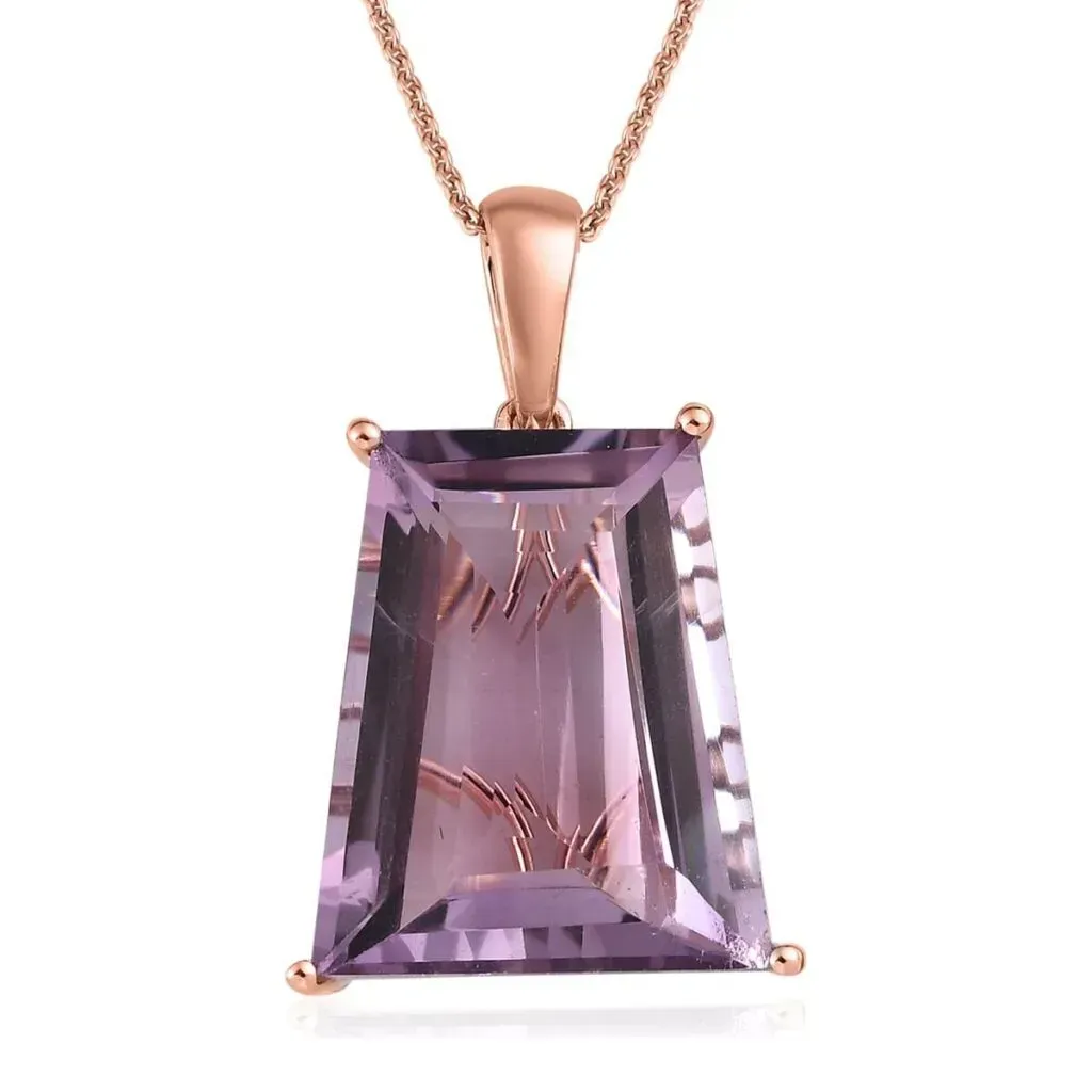 AAA Rose De France Amethyst Solitaire Pendant Necklace 20 Inches in Vermeil Rose Gold Over Sterling Silver 24.65 ctw
