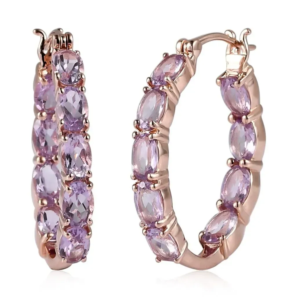 Rose De France Amethyst Hoop Earrings in Vermeil Rose Gold Over Sterling Silver 7.50 ctw