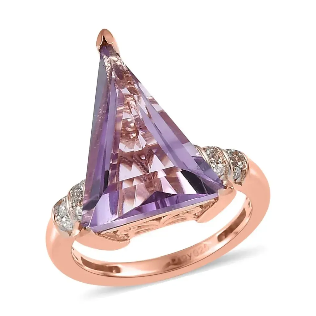 AAA Rose De France Amethyst and Moissanite Ring in Vermeil Rose Gold Over Sterling Silver 5.75 ctw