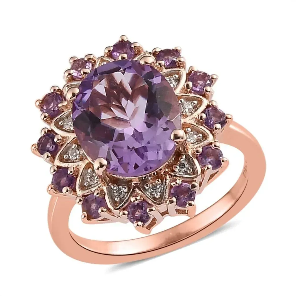 AAA Rose De France Amethyst and Multi Gemstone Floral Ring in Vermeil Rose Gold Over Sterling Silver 3.65 ctw