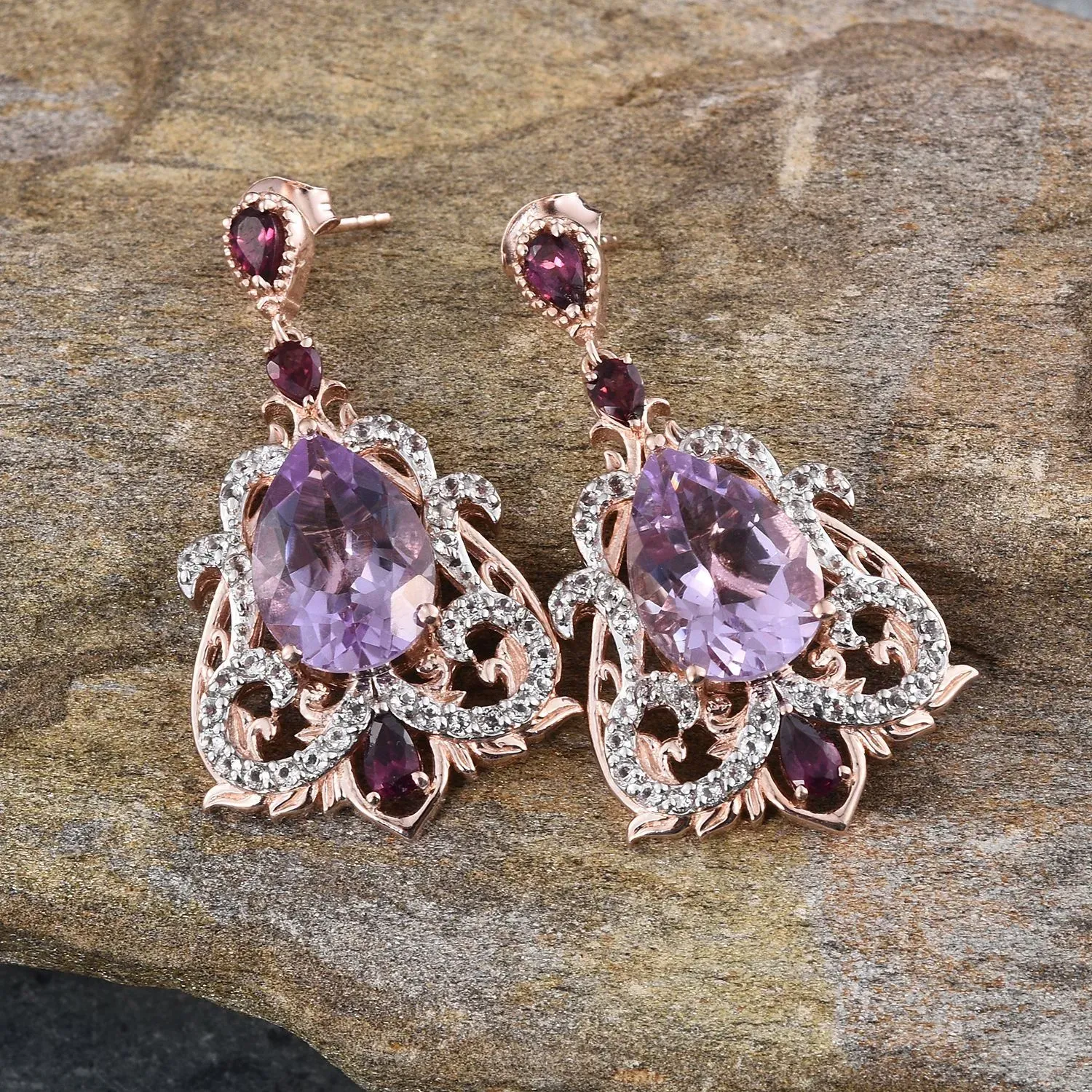 Rose de France rose gold dangle earrings.