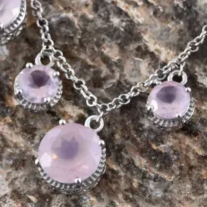 Rose quartz statement necklace in sterling silver.
