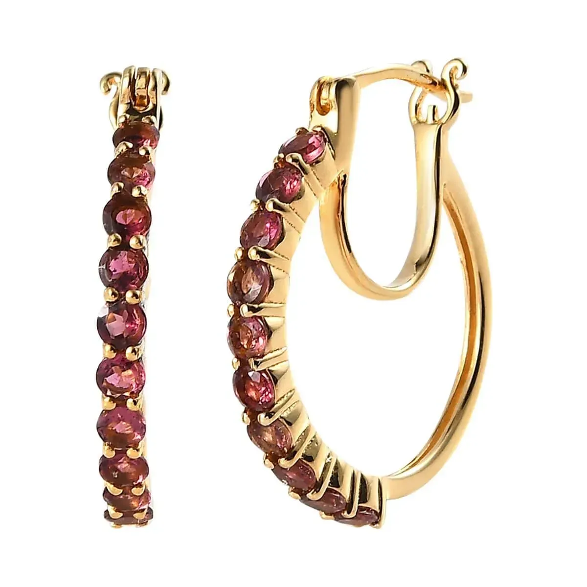 Ouro Fino Rubellite Hoop Earrings, Rubellite Earrings, Rubellite Hoops, Vermeil Yellow Gold Over Sterling Silver Earrings 