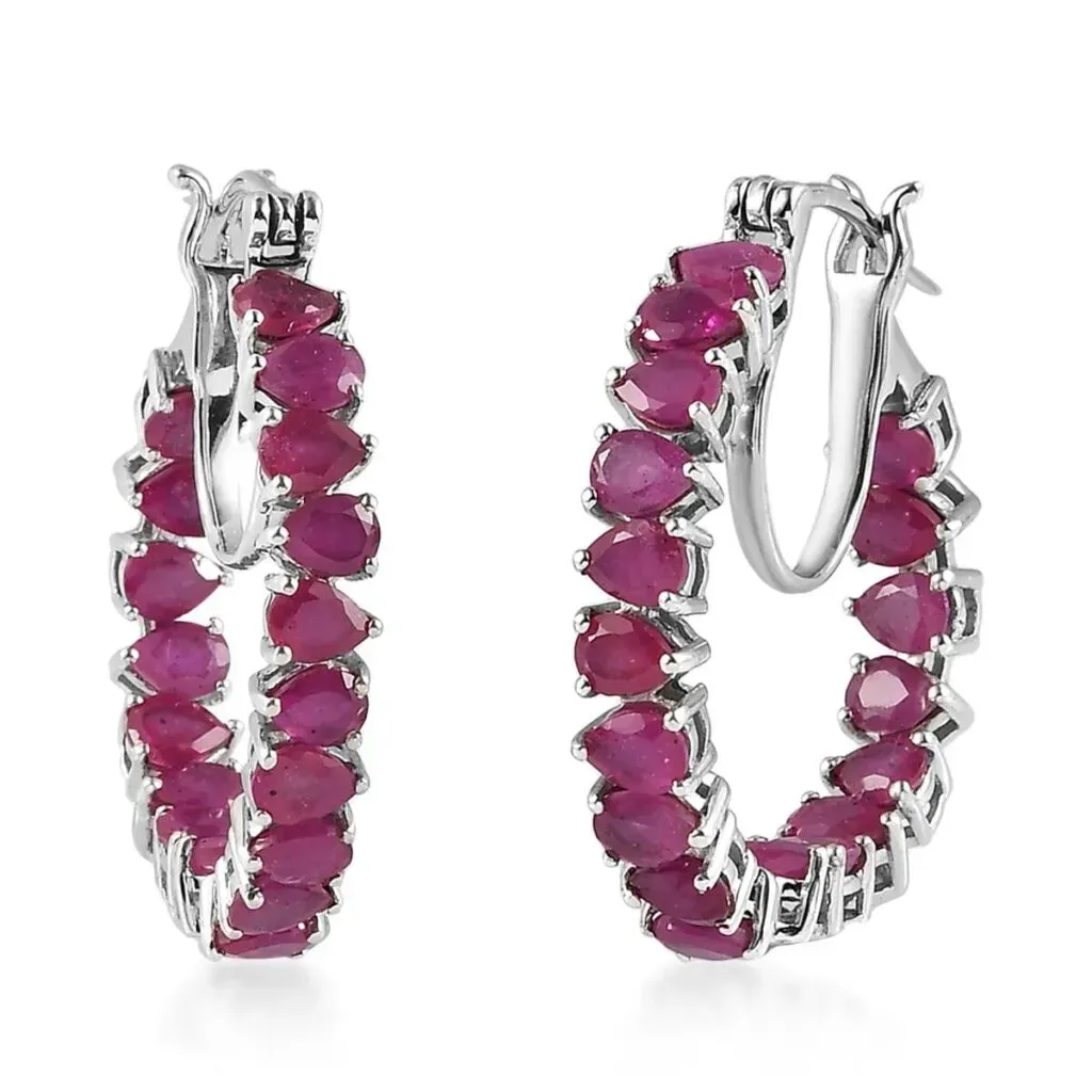 Niassa Ruby (FF) Earrings in Platinum Over Sterling Silver| Inside Out Earrings| Silver Hoops 7.75 ctw
