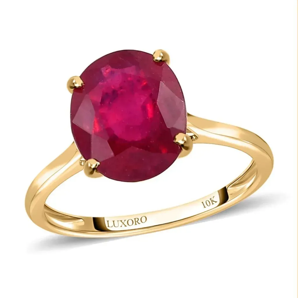 Luxoro 10K Yellow Gold Premium Niassa Ruby (FF) Solitaire Ring 5.25 ctw