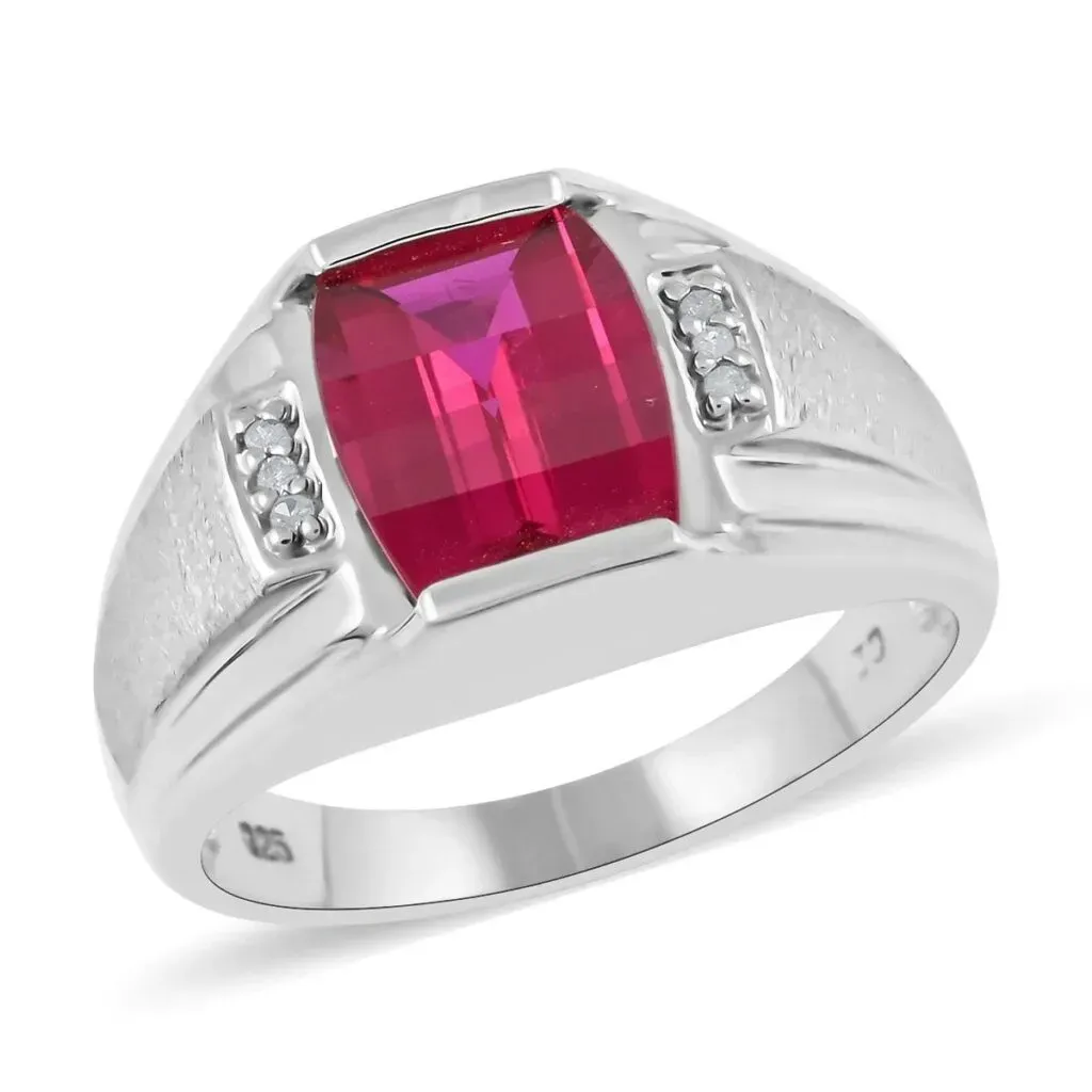 Lab Created Ruby and Diamond Men's Ring in Sterling Silver