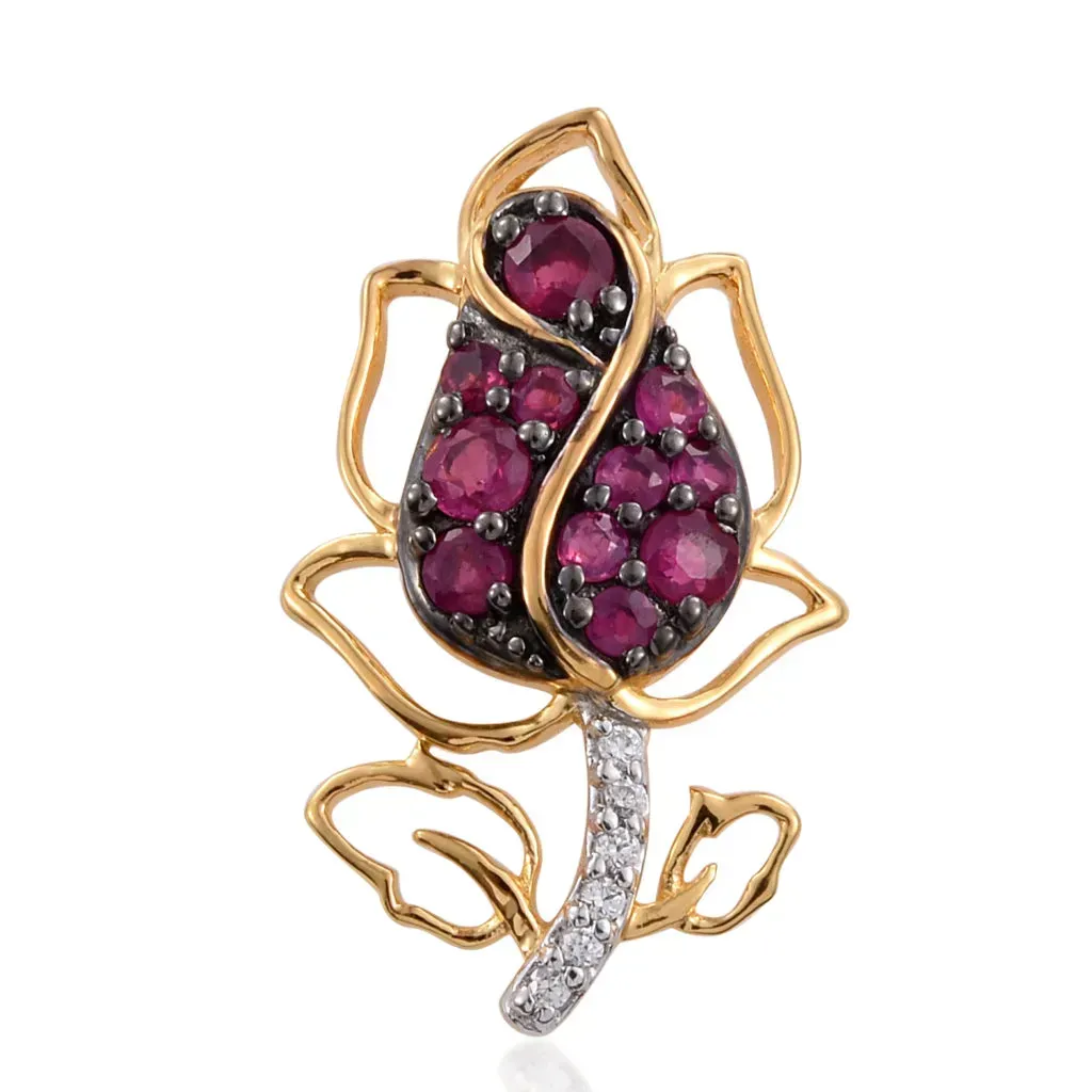 Ruby and Zircon Pendant in 14K Yellow Gold Over Sterling Silver