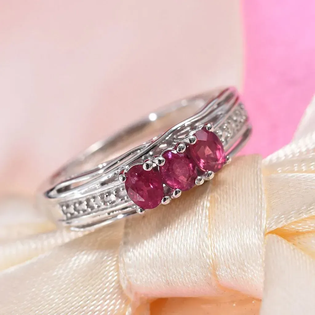 Niassa Ruby and Diamond Accent Ring in Platinum Over Sterling Silver